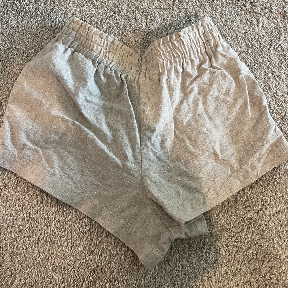 Reformation High-Waist Linen-Blend Elastic Shorts — Light Taupe